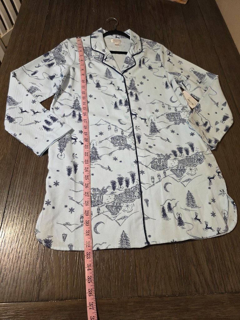 Nordstrom Rack Christmas Print Nightshirt Nwt Blue Xxs Long Sleeve Button Up — image 3 of 8